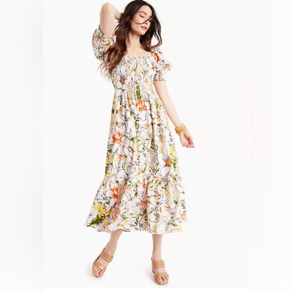 Floral Maxi Dress with Puff Sleeves - Picture 1 of 6